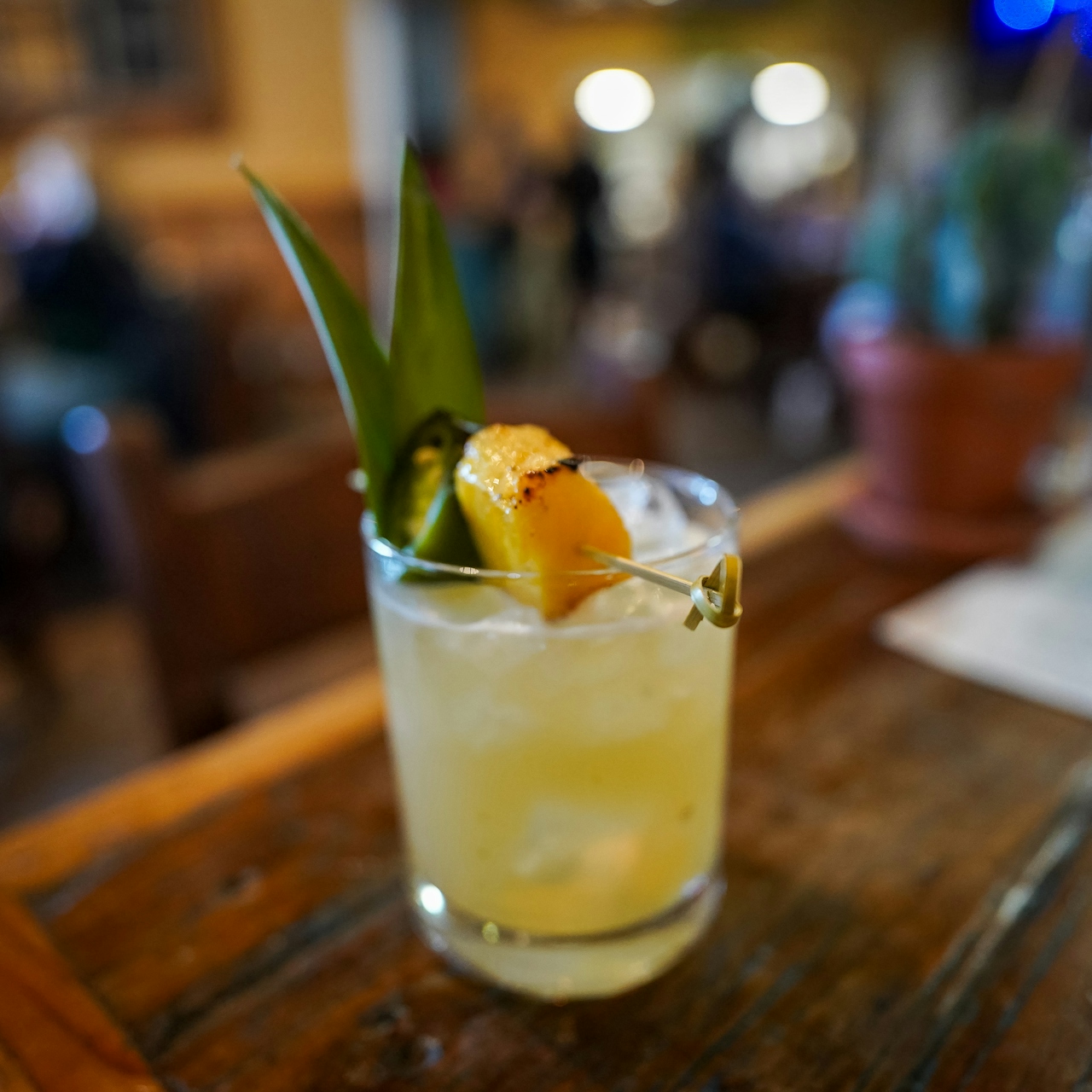 A Jalapine Margarita sitting on a table at Fish Gaucho, a restaurant in Paso Robles 