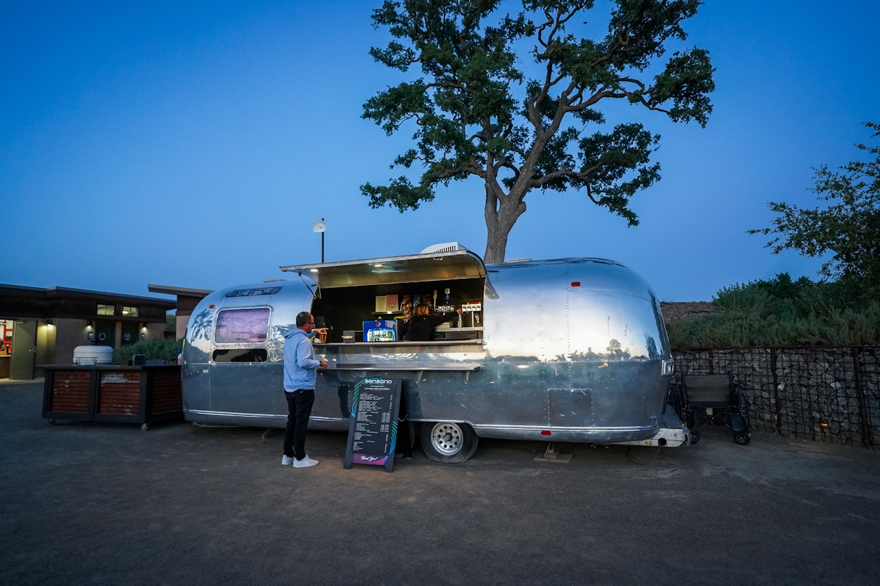 An airstream snack bar at Sensorio light exhibition in Paso Robles 