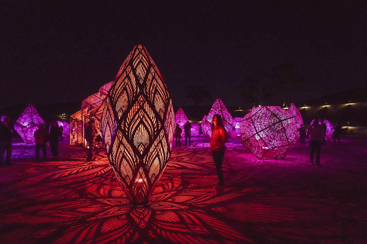 People wander the Dimension exhibit at Sensorio in Paso Robles 